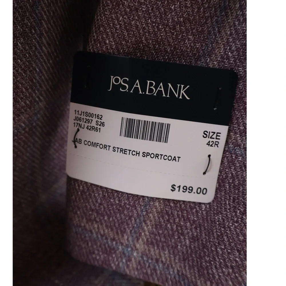 Jos A Bank Sportcoat Comfort Stretch Mauve Plaid 42R NWT $199
